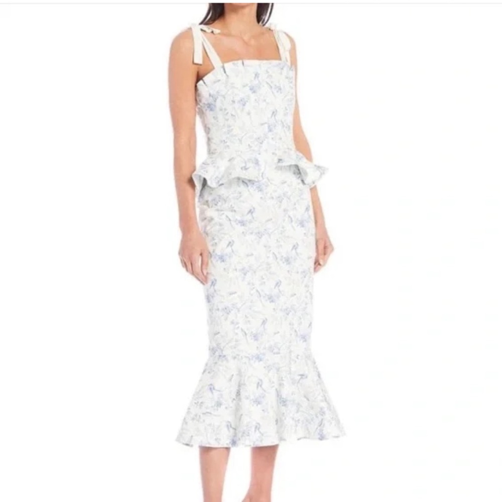ANTONIO MELANI White Floral Peplum Midi Dress